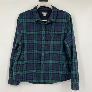 Men's Fleece-Lined Flannel Shirt size small blue green plaid blue fleece lining